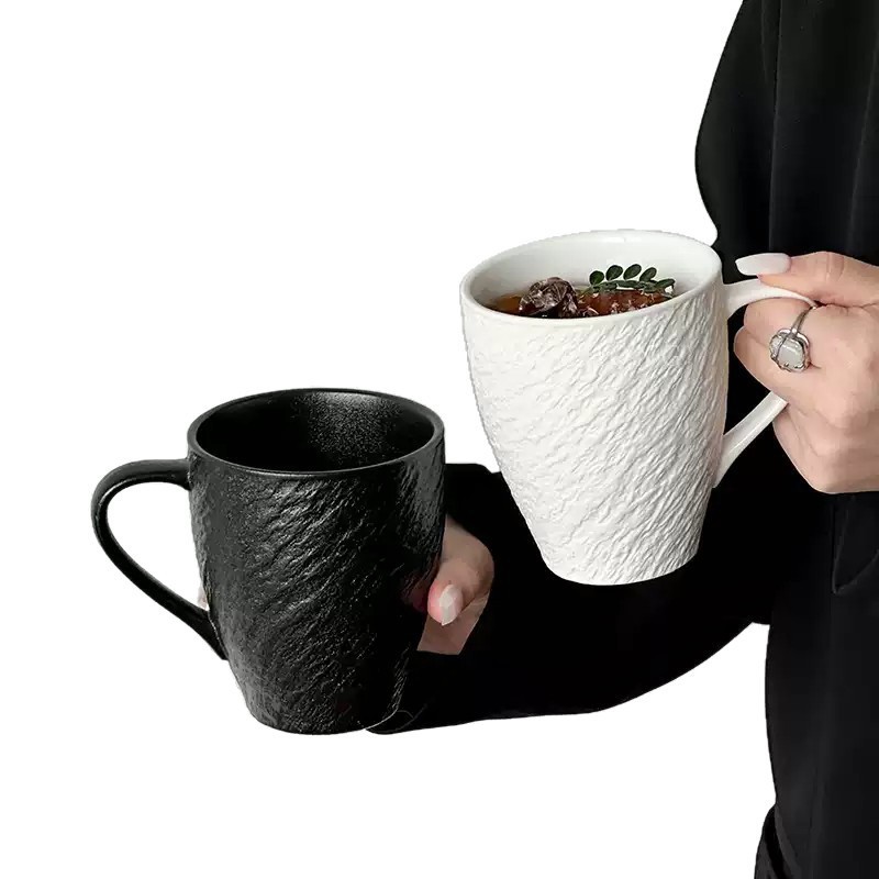 石纹陶瓷杯马克杯咖啡杯早餐牛奶杯家用喝水杯子带柄大容量拉花杯|undefined