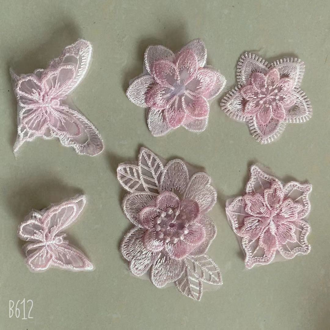 跨境电商热销款蝴蝶花朵发夹花边代加工不退换diy蕾丝刺绣花边