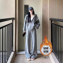 加绒加厚运动套装女秋冬学生韩版宽松时尚网红跑步休闲两件套