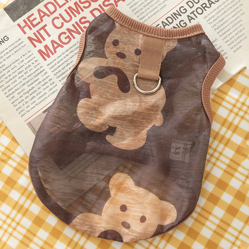 Estilo japonés y coreano perro mascota sin mangas malla oso chaleco de tracción gato transpirable delgado peluche ropa para perros