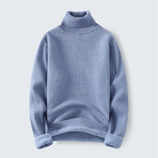 Knitted Sweater Men's 2021 Autumn and Winter Turtleneck Turtleneck Sweater Warm fleece-lined Solid Color Men's Sweater Knitted Sweater