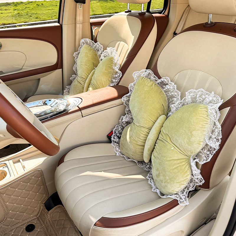 2026 New Car Accessories Plush Butterfly Headrest and Lumbar Support Pink Headrest and Lumbar Support