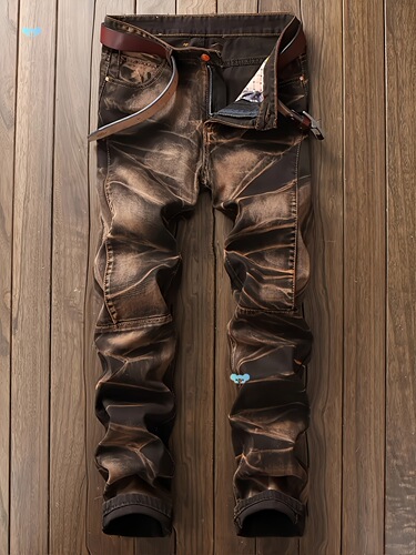 Men's Slim Fit Distressed Denim Pants Heavy Duty Tie Dye