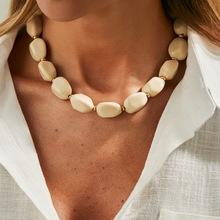 欧美跨境饰品 简约亚克力波西米亚串珠项链女 复古几何珠子锁骨链