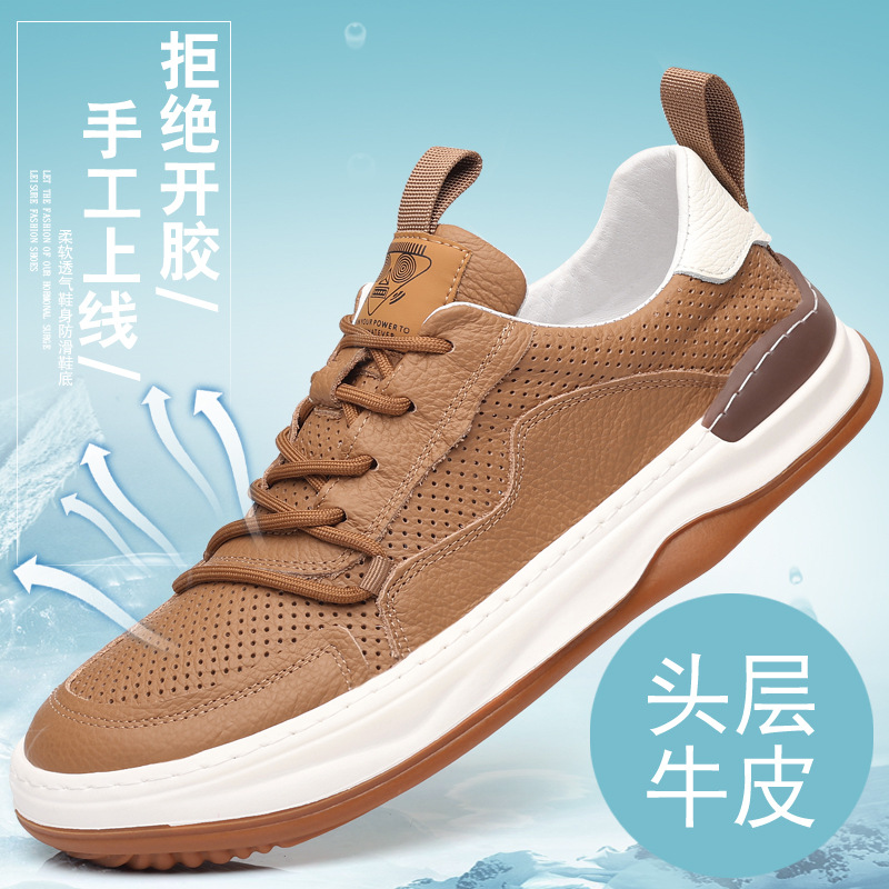 Piel de vaca de primera capa de verano nuevos hombres sandalias de cuero para hombres zapatos blancos transpirables zapatos perforados zapatos de hombre zapatos