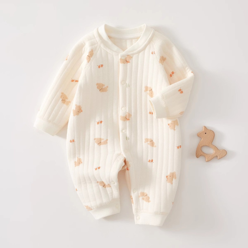婧麒婴儿连体衣保暖春装夹棉婴幼儿宝宝衣服秋冬爬服哈衣薄棉套装|undefined