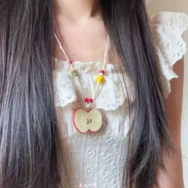 清甜苹果清新多巴胺陶瓷串珠编绳项链小众甜美锁骨显白气质颈链女|undefined