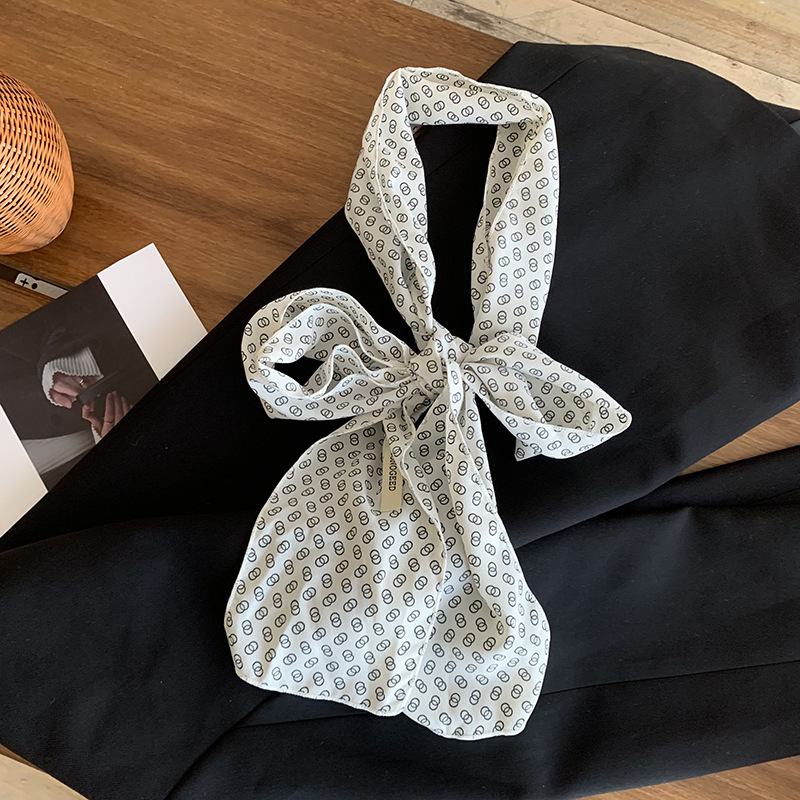 Bufanda de seda para mujer, banda larga, sensación de alta calidad, bufanda de seda de lunares simple retro, bufanda de cinta multiusos, diadema, cinturón para el cabello