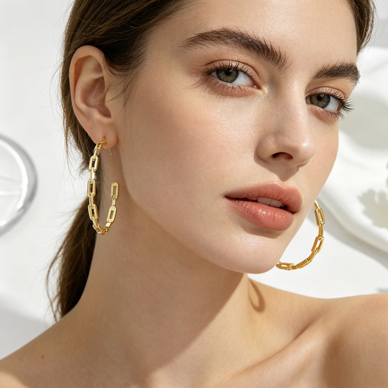 Korean and Japanese style unique exaggerated metal chain earrings for women, fashionable niche hip-hop C-shaped earrings, ins-style ear accessories wholesale