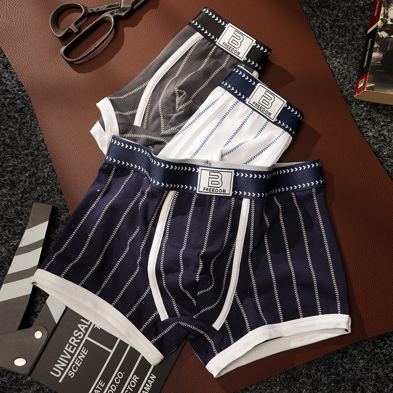 New Trendy Men's Underwear, Personalized Striped Boys' Cotton Boxer Briefs, Soft and Comfortable Youth Boxer Shorts