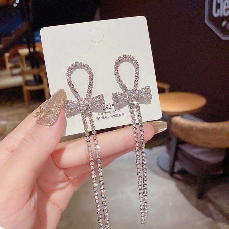 Серьги из серебра 925 пробы, Tassel из циркония, длинная легкая подвеска