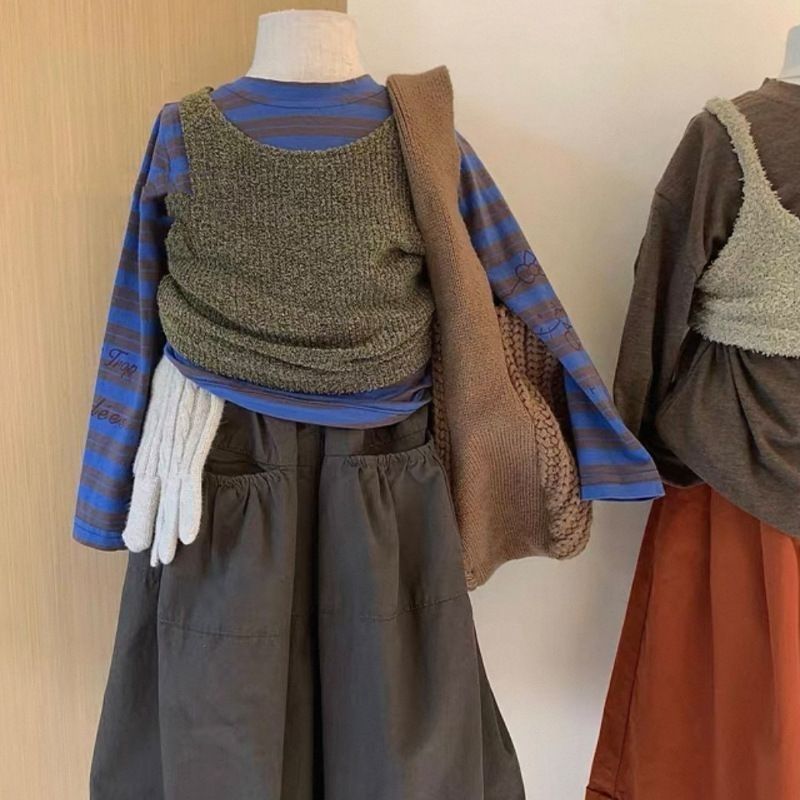 女童套装2025新款秋季儿童百搭条纹长袖上衣嘻哈女孩休闲阔腿裤