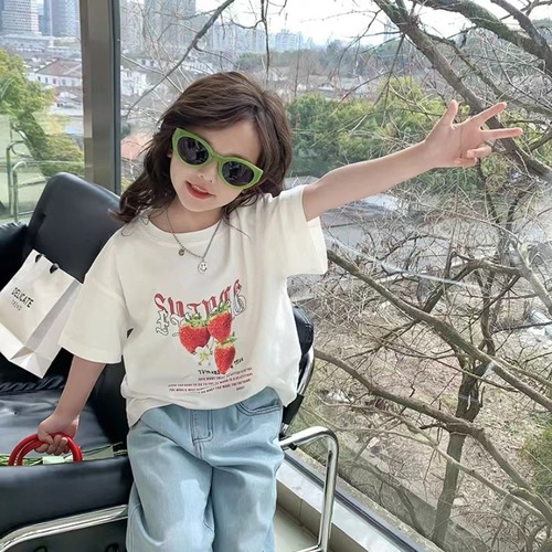 Children's T-shirt 100% Cotton Summer Summer Baby Short Sleeve Class A Odel Cotton Top Girls' Korean Style Children's Clothing
