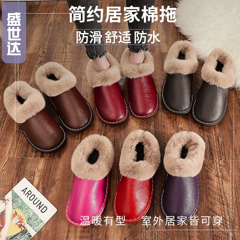 Теплые домашние тапочки из натуральной кожи для пар, однотонные, с закрытой пяткой, из натуральной кожи и хлопка, в парном стиле.