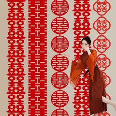 超长条喜字结婚专用大喜字拍照出片神器背景拍照道具婚房喜字装饰