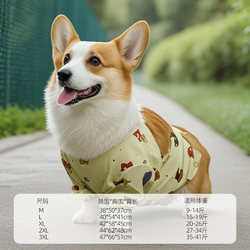 Perro de primavera y verano Oso de impresión completa Corgi pantalones impermeables y a prueba de polvo para perros pequeños y medianos que salen ropa anti-suciedad ropa para perros