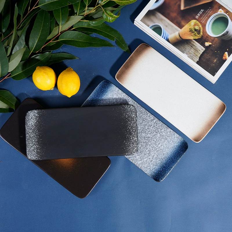 Керамическая японская прямоугольная тарелка, посуда для домашнего использования.