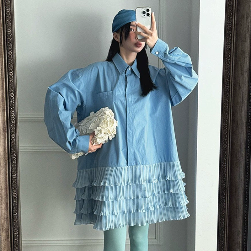 В наличии корейское нишевое дизайнерское платье-рубашка в стиле пэчворк с цветными блоками Dongdaemun для женщин