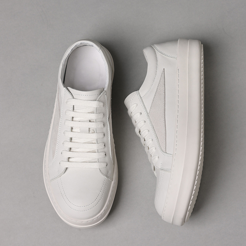 Piel de vaca de primera capa RO triángulo pequeño casual nicho marca de moda zapatos de hombre zapatos casuales de suela gruesa de cuero zapatos de hombre bajos estadounidenses