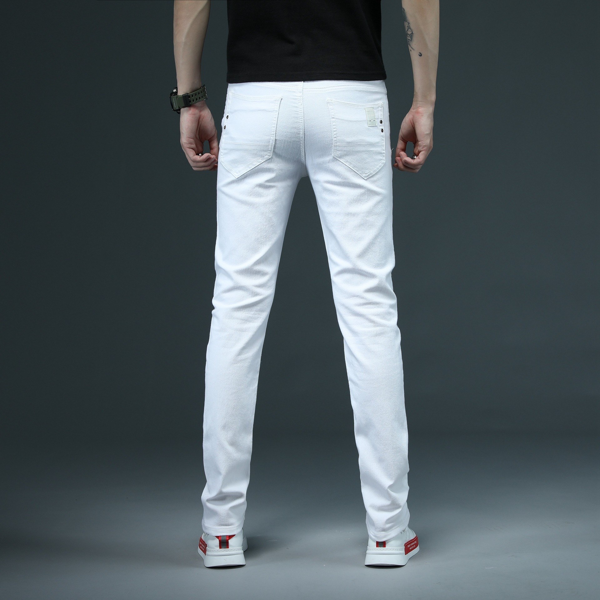 Pure White Men's Stretch Jeans Men's Youth Student's Daily Casual Sports Pants All-match Slim-fit Skinny Pants Men's