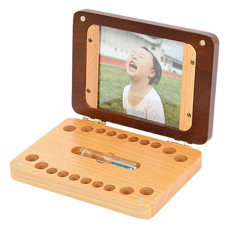 Madera transfronteriza niños niños y niñas marco de fotos en inglés caja de leche grande pelo de bebé caja de almacenamiento de dientes de bebé