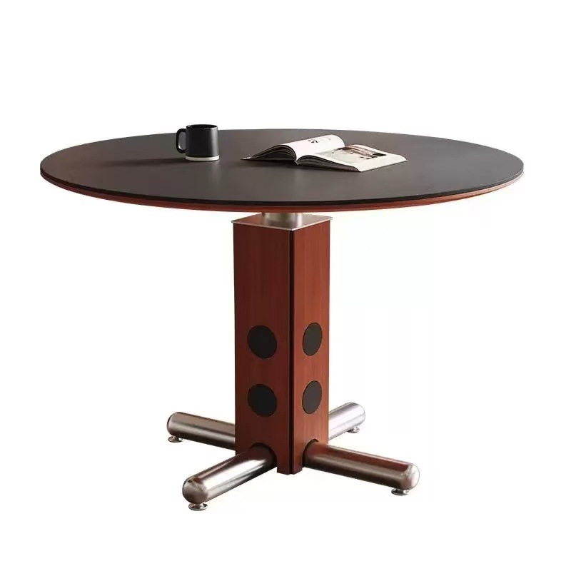 Bohaus redondo medieval, tablero de roca de madera maciza, mesa redonda, sala de estar para el hogar, mesa de comedor redonda de estilo nórdico de alta calidad de acero inoxidable