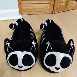跨境新品骷髅猫拖鞋休闲拖鞋厚底防滑卡通毛绒拖鞋