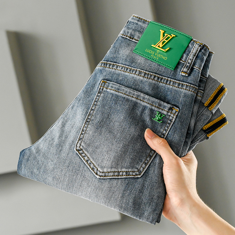 Cross-border Foreign Trade Men's Jeans Spring and Summer Thin Elastic Breathable Comfortable High-end Light Luxury Trendy Slim-fit European Pants