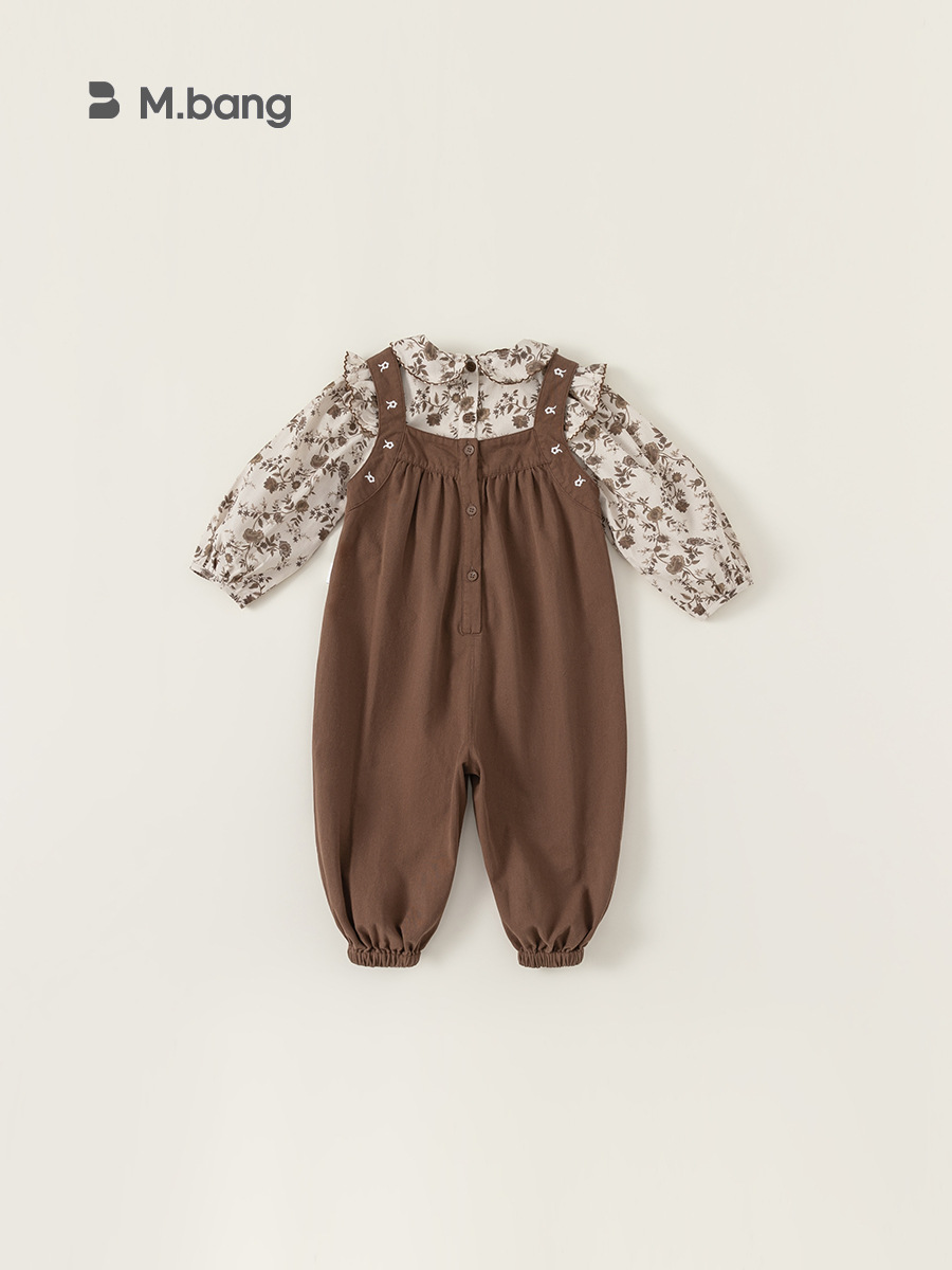 Conjunto de Dos Piezas de Ropa Infantil Youbao para Niña, Camisa con Cuello de Muñeca Floral y Overol, Estilo Pastoral, Atuendo de Primavera
