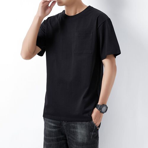 New men's summer round neck pure cotton T-shirt sports fashion top plain color, can add LOGO