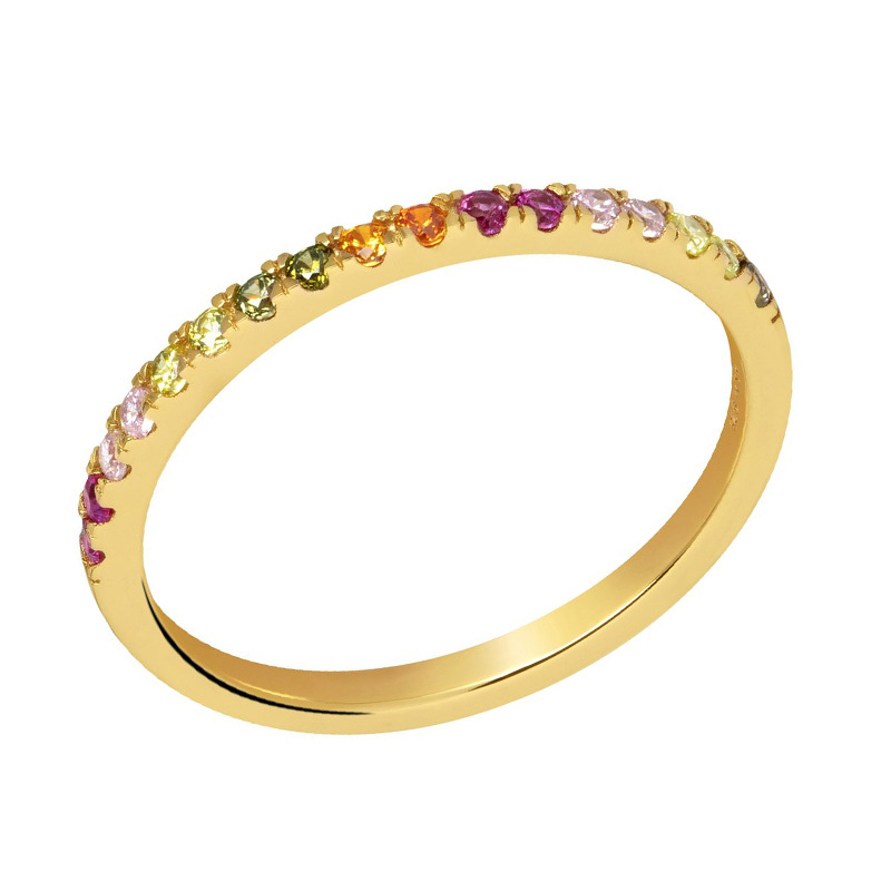 New Color Zircon Ring Bracelet 18k Real Gold Plated Copper Ring Wholesale display picture 1