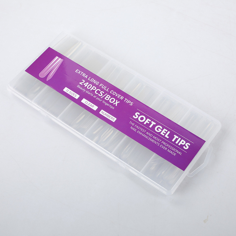 240Pcs Factory Wholesale Soft Gel Nail Tips Box 12 Size Transparent Clear Extra Long Cover Wholesale Artificial Nails