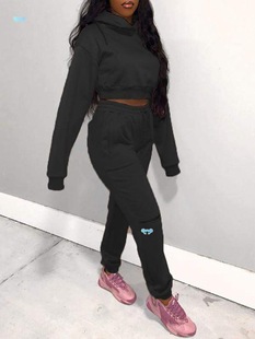 Long Sleeve Hooded Sweatshirt Drawstring Pants Set Cross-Border