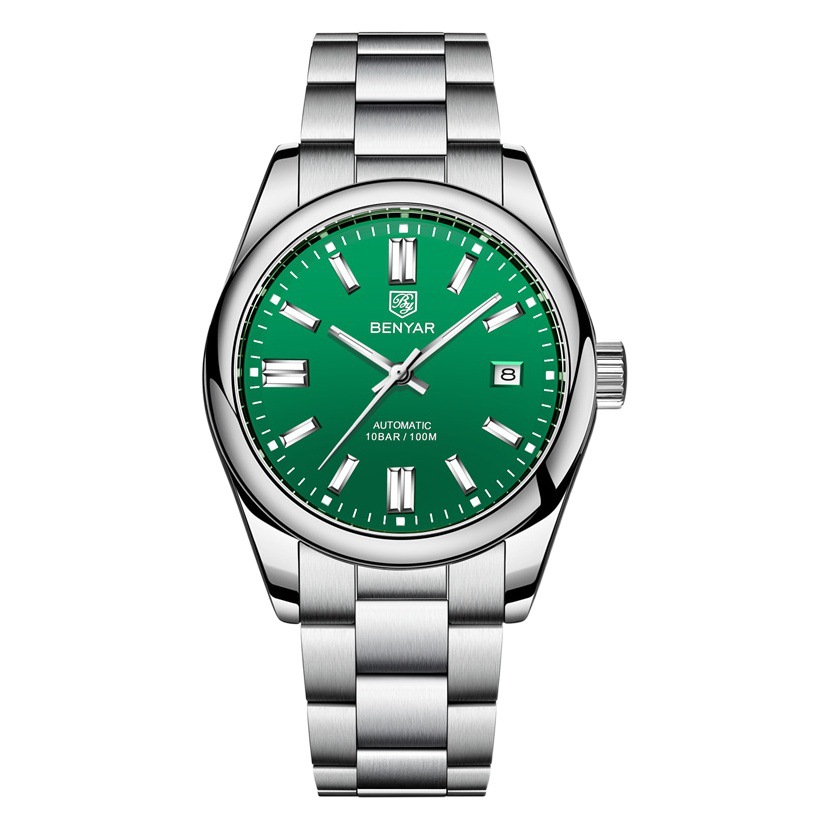 BENYAR Binya 5185 nuevo movimiento mecánico automático de Los Hombres Correa Acero inoxidable calendario simple Reloj negocios