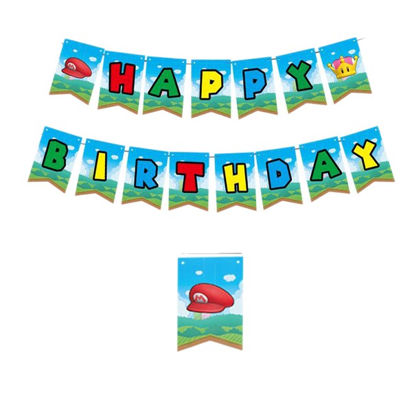 Cross-border new product cartoon Mario theme party decoration flag…