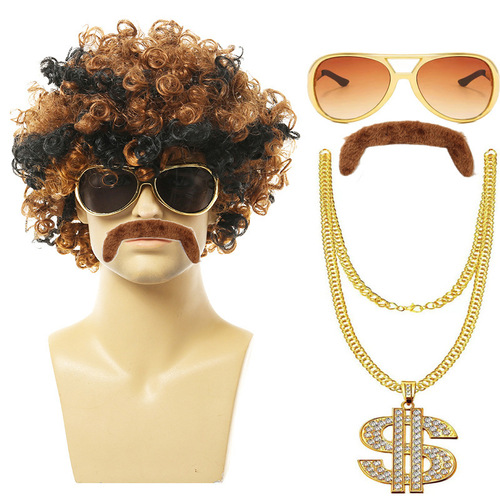 Halloween wig 80s punk hippie disco COS party wig European and American men's curly hair rock long curly hair