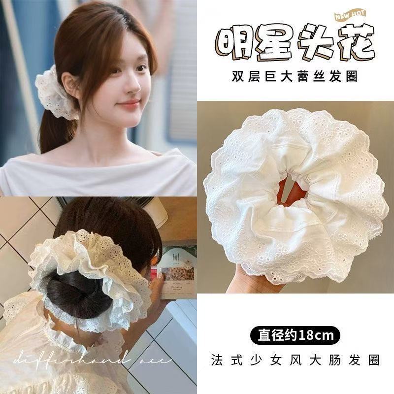 5721 라지 서클 - 화이트 4겹 스플라이스 레이스 헤어 타이