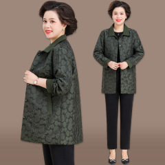 お母さんの秋の服のコートの洋風の大きいサイズの中年の女性の春秋の風の服のジャケットの広い奥さんの中高年の上で服を着ます。