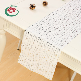 Factory supply bronzing star polyester cotton table runner and holiday dinner banquet simple decoration table runner Christmas decoration