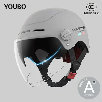 3C Certified Electric Vehicle Motorcycle Helmet for Women, Double-Layer Summer Breathable Sun Protection Electric Scooter Half Helmet with Colorful Mirror (Motosiklet kaskı (dəbilqə)) - 3c-classic-gray-double-mirrors-inside-and-outside
