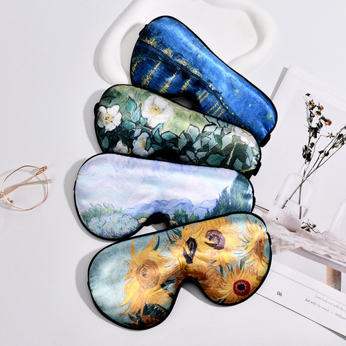Cross-border new Van Gogh sunflower pattern eye mask, light-blocking sleep eye mask, retro portable high-quality eye mask, wholesale
