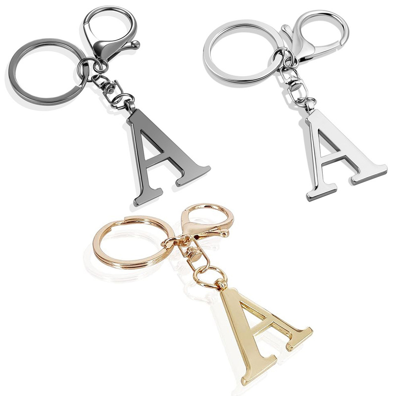 Cross-border Amazon hot sale 26 letters key chain stainless steel initials key chain ladies bag pendant