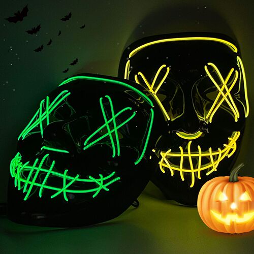 Custom Cross-border Halloween Illuminated Mask with EL Cold Light Black V-Shaped Killing Ghost Face LED Party Dance Props