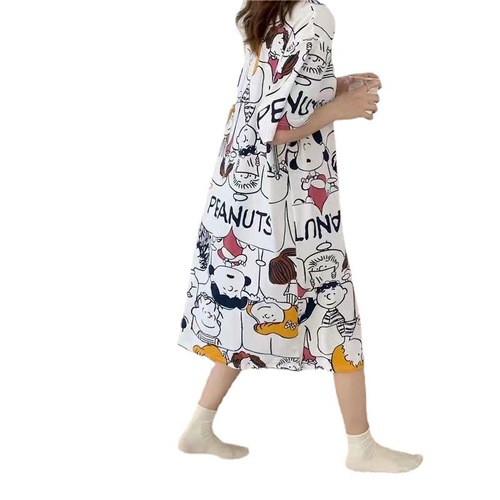 Women's Summer Sleepwear Loose Plus Size Short Sleeve Cartoon Cute Teen Student Thin Pajamas Home Clothes