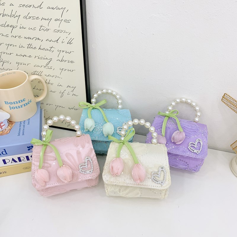 Bolso de hombro para niña con fragancia pequeña coreana, flor dulce, bolso de perla para bebé, cadena de moda, bolso de mensajero para niños