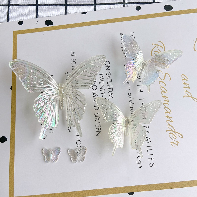 DIY饰品配件批发 古风透明幻彩小蝴蝶发夹蛾子发饰水晶蝴蝶配件