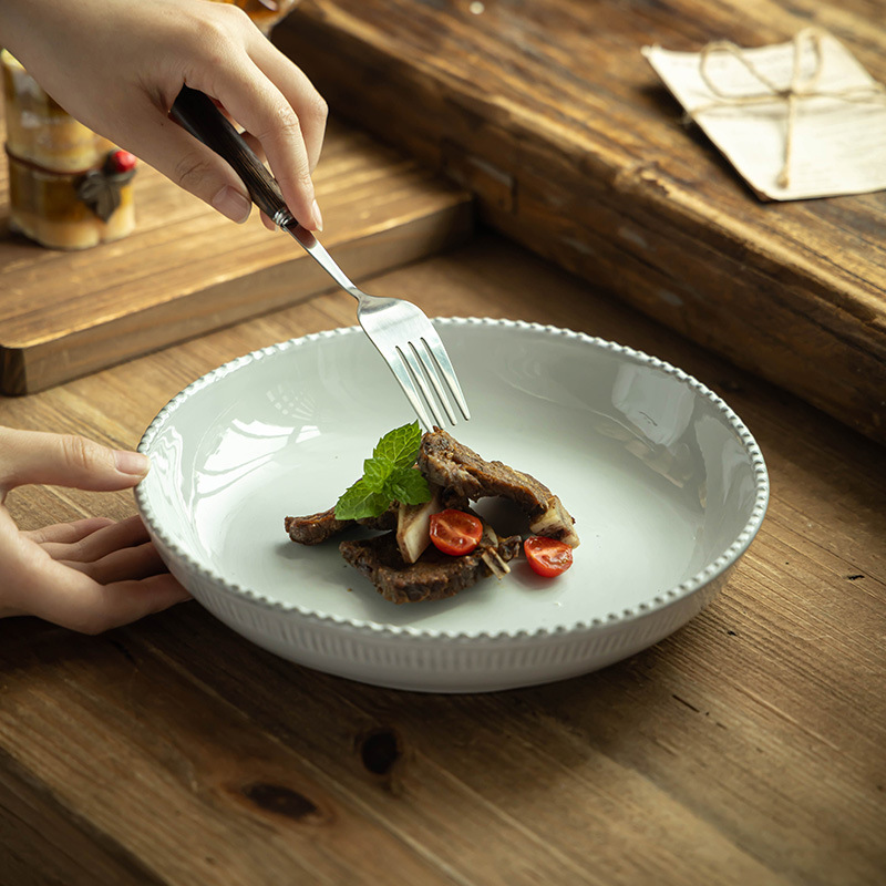 Serie Molla Vajilla de estilo japonés Vajilla de cerámica para el hogar Taza de leche Tazón de leche Plato de sopa Plato de pescado Plato cuadrado Plato de oreja doble al por mayor