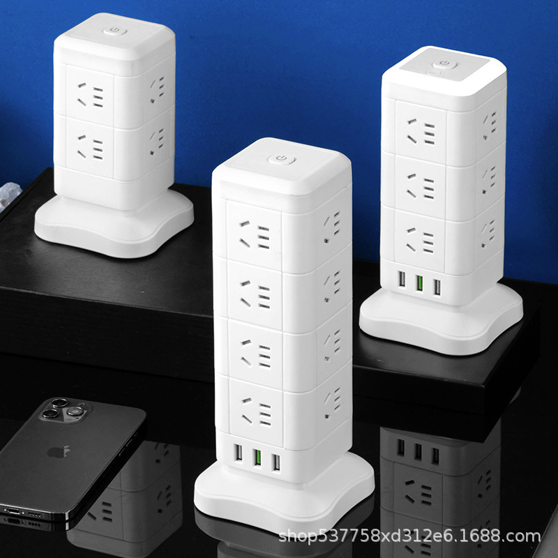 立式魔方插座接线板USB插排总开关多层插座办公电脑插座延长线板