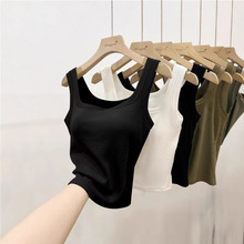 带胸垫一体螺纹吊带背心女修身显瘦外穿内搭黑色打底春秋夏季上衣