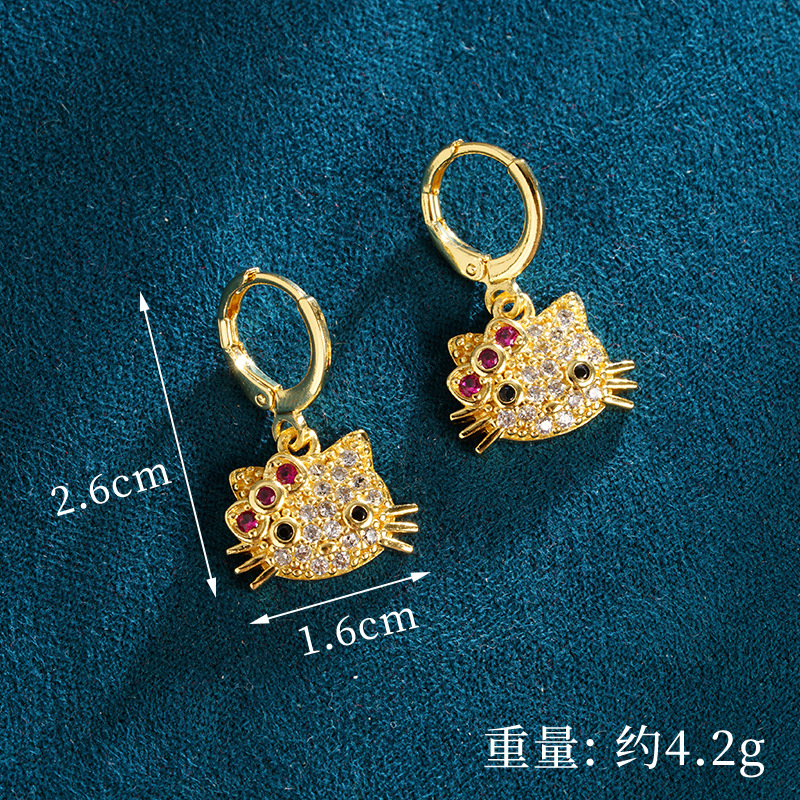 Nuevo collar de oro de arena vietnamita, lujo ligero, diamantes de alta gama, lindos pendientes de gato, joyería simple y duradera para mujer